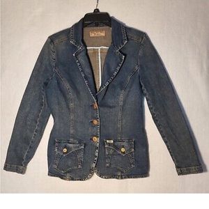 Levi's Signature Womens Sz L Denim 3-Button Blazer Jacket Fitted Style